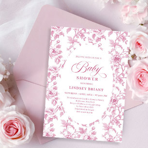 Elegante Franse Toile Rozen Roze Baby Shower Uitno Kaart