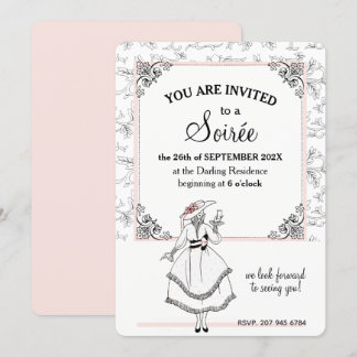 Elegante Franse Vintage Bloem Soirée Feest Roze Kaart