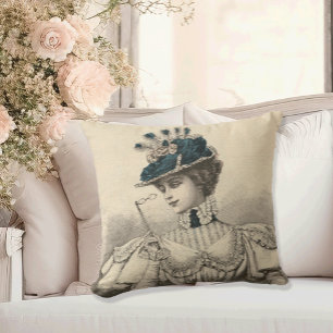 Elegante Franse vrouwen in een Peacock Pet Vintage Kussen