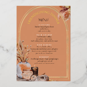 Elegante Friendsgiving-diner Oogst Design Goud Folie Feestdagenkaart