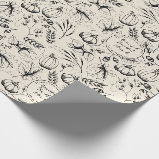 Elegante Friendsgiving Herfst Oogst Pompoenen Cust Cadeaupapier (Hoek)