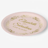 Elegante Frilly Border Blush Roze & Gouden bruilof Papieren Bordje (Gekanteld)
