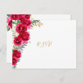 Elegante fuchsia bloem gouden trouw rsvp + menu ka (Voorkant / Achterkant)