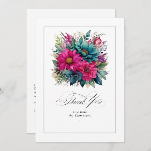 Elegante Fuchsia en smaragdgroene bruiloft Bedankkaart (Voorkant / Achterkant)