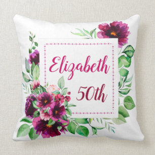 Elegante Fuchsia Roze Bloem 50e Verjaardag Kussen