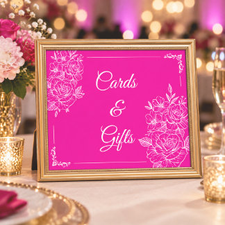 Elegante Fuchsia Roze & Witte Bloemkaarten & Cadea Poster