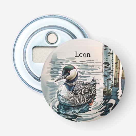 Elegante fuut op het meer - aangepaste tekst button flesopener (Voorkant)