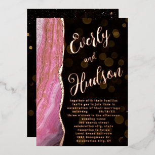 Elegante Galaxy Agate Geode Roze & Goud Bruiloft Folie Uitnodiging