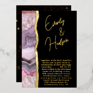 Elegante Galaxy Geode Roze & Gouden Bruiloft Folie Uitnodiging