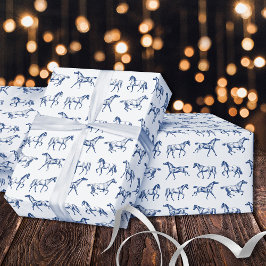 Elegante  galopperende paarden blauw wit toilet cadeaupapier