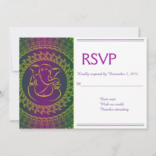 Elegante Ganesh | Indiase God Purple RSVP Kaarten (Voorkant)