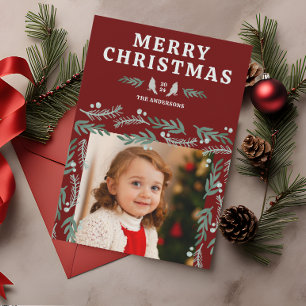 Elegante Garland Border Kardinaal Kerstmis Feestdagenkaart