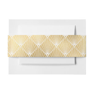 Elegante Gatsby Art Deco Witte & Gouden Bruiloft Uitnodigingen Wikkel
