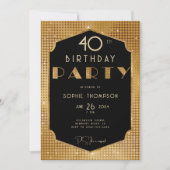 Elegante Gatsby Gold Glitter Zwart 40e verjaardag Kaart (Voorkant)