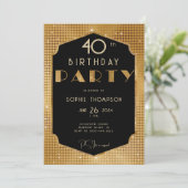 Elegante Gatsby Gold Glitter Zwart 40e verjaardag Kaart (Staand voorkant)
