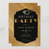 Elegante Gatsby Gold Glitter Zwart 40e verjaardag Kaart (Voorkant / Achterkant)