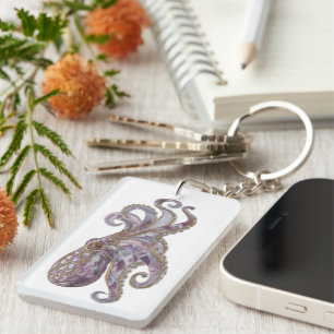 Elegante Gebeadede Octopus Kunst Illustratie Sleutelhanger
