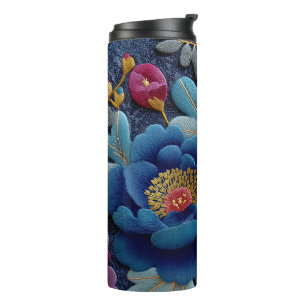 Elegante gebloemde geborduurde look vintage pioenr thermosbeker