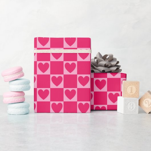 Elegante geblokte harten Raspberry roze rood Cadeaupapier (Baby Shower)