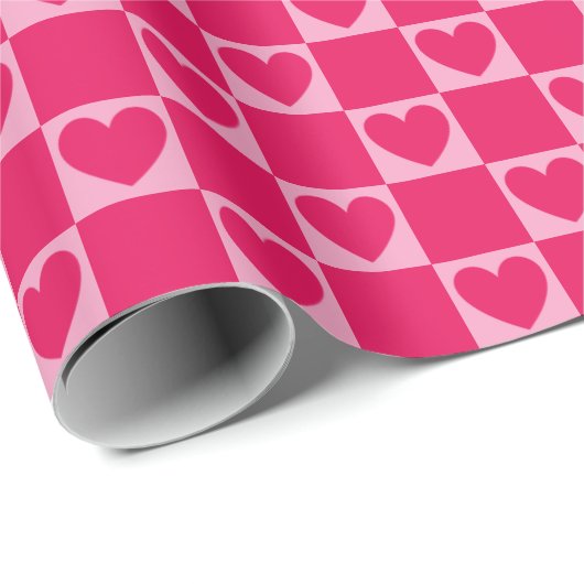 Elegante geblokte harten Raspberry roze rood Cadeaupapier (Rol Hoek)