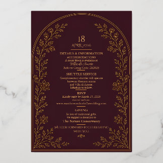 Elegante Gebogen Bordeaux en Goud Folie Uitnodiging