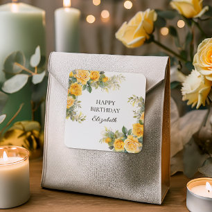 Elegante Geboorte Gelegenheid met Gele Roos Bloeme Vierkante Sticker