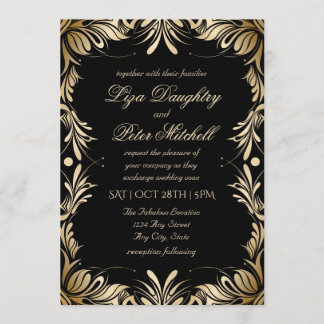 Elegante geborstelde gouden border bruiloft kaart