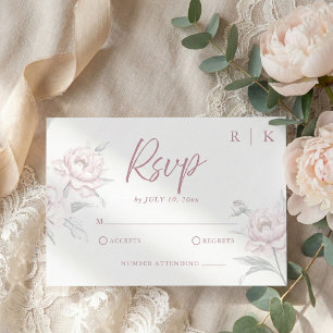 Elegante Gedempte Stof Roze Pioen Trouw RSVP Kaart