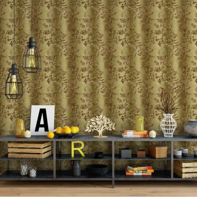 Elegante  Geel Gouden Bloem Behang (Elegant Vintage Yellow Gold Floral Wallpaper)