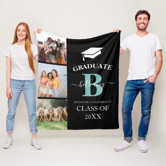 Elegante gegradueerde monogram 3 foto afstuderen fleece deken (In situ)