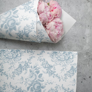 Elegante Gegraveerde Blauwe en Witte Bloemrijke To Tissuepapier