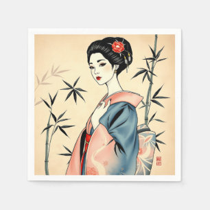 Elegante Geisha met bamboe en inkt patronen Servet