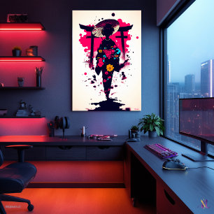 Elegante geisha onder de Torii-poort Poster