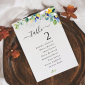 Elegante gele blauwe stoelindeling tafel nummers v