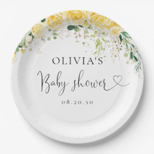 Elegante Gele Bloemen Baby Shower Papieren Bord