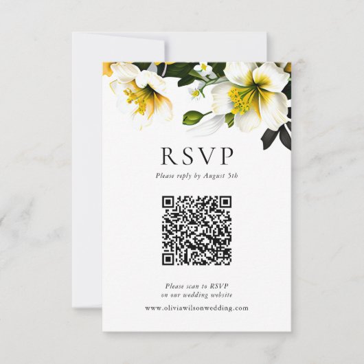 Elegante gele bloemen bruiloft reactie QR-code RSVP Kaartje (Voorkant)
