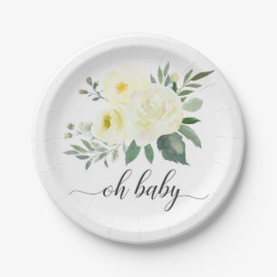 Elegante Gele Bloemen Oh Baby shower Bord