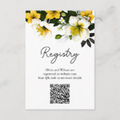Elegante Gele Bloemen QR Code Trouwregister Informatiekaartje (Voorkant)