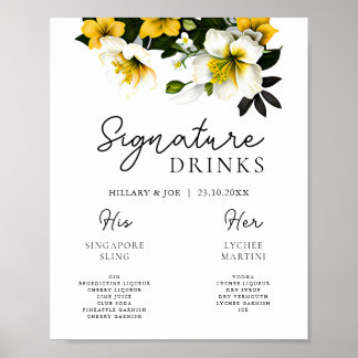 Elegante Gele Bloemen Trouwhandtekening Drinken Poster
