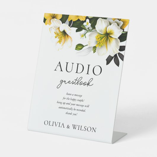 Elegante Gele Bloemen Trouwtelefoon Gastboek Reclamebord Met Voetstuk (Voorkant)