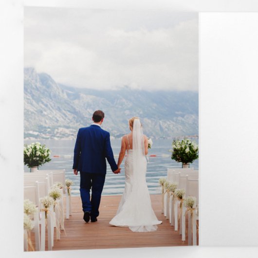 Elegante gele bloemenbruiloft alles in één QR-code Drieluik Uitnodiging (Binnenzijde eerst)