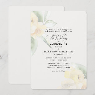 Elegante gele bloemengroen crème bruiloft kaart