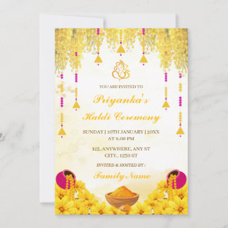 Elegante Gele Bloemige Haldi Ceremonie Uitnodiging