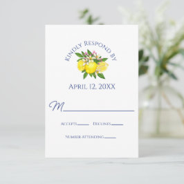 Elegante gele citroen zomer bruiloft RSVP kaartje