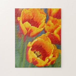 Elegante Gele en Rode Tulp Bloem Portret Legpuzzel
