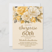 Elegante gele ivoorcrème Floral Surprise 60th Kaart (Voorkant)