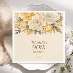 Elegante gele ivoorcrème Floral Surprise 90th Servet
