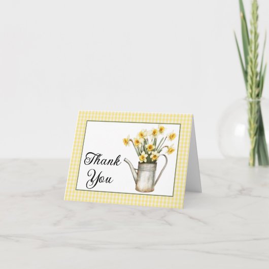 Elegante gele narcissen bloem waterkan verjaardag bedankkaart (Voorkant)