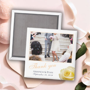 Elegante Gele Rose Bloemen Foto Dank u Bruiloft Magneet