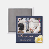 Elegante Gele Rose Bloemen Foto Dank u Bruiloft Magneet (Voorkant / Achterkant)